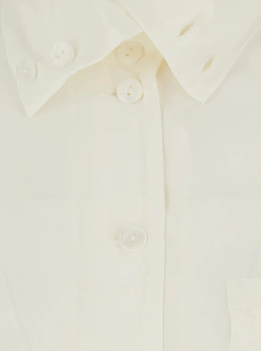 Camasa beige shirt with wide foldable collar in cotton Women - Img 2
