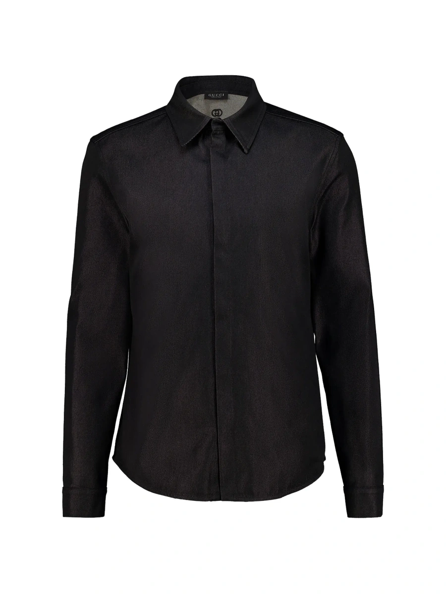 Camasa Black Shirt with pointed collar and tone-on-tone GG logo on the back in Denim for Men - Img 6