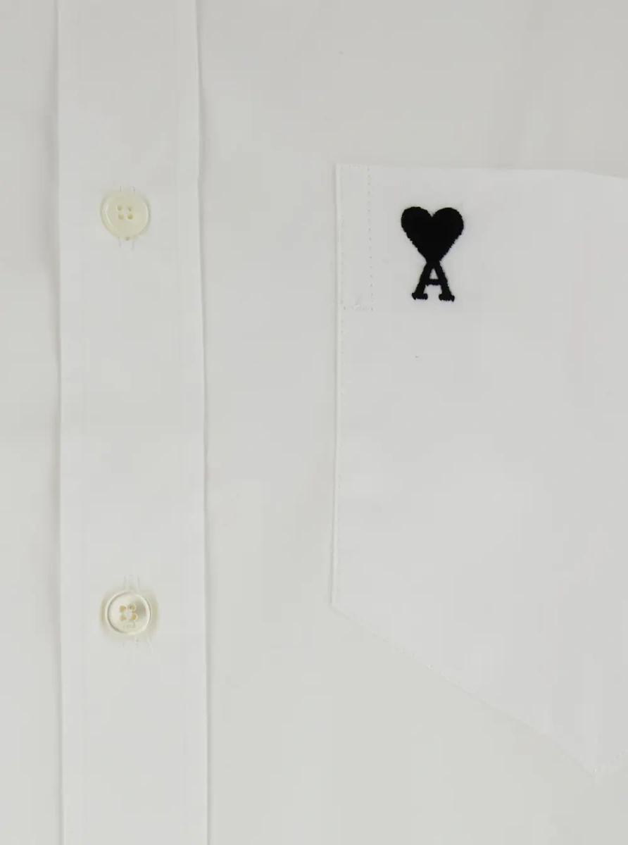 Camasa Boxy fit shirt with button-down collar and Ami de Coeur embroidery in white fabric for women - Img 3