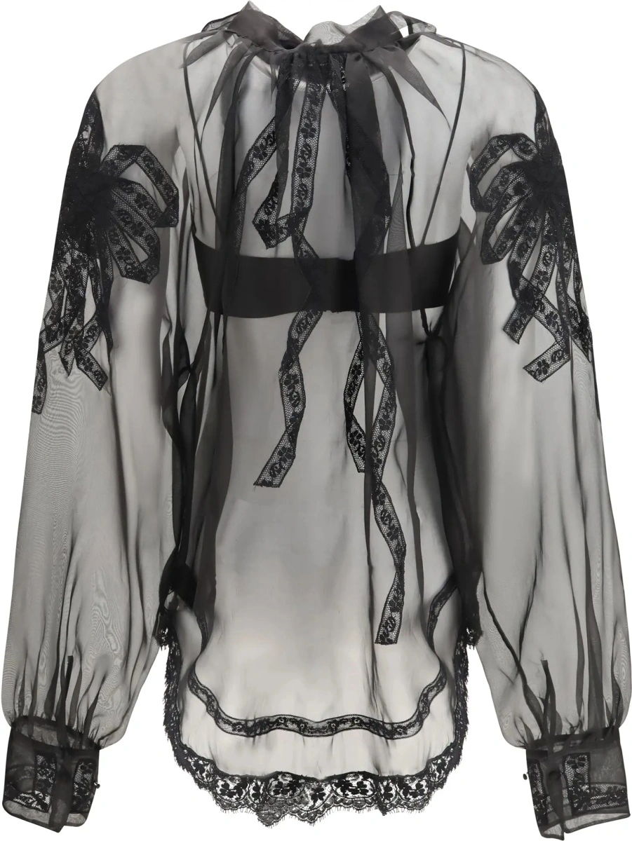 Camasa casual Ermanno Scervino neagra din dantela - Img 2