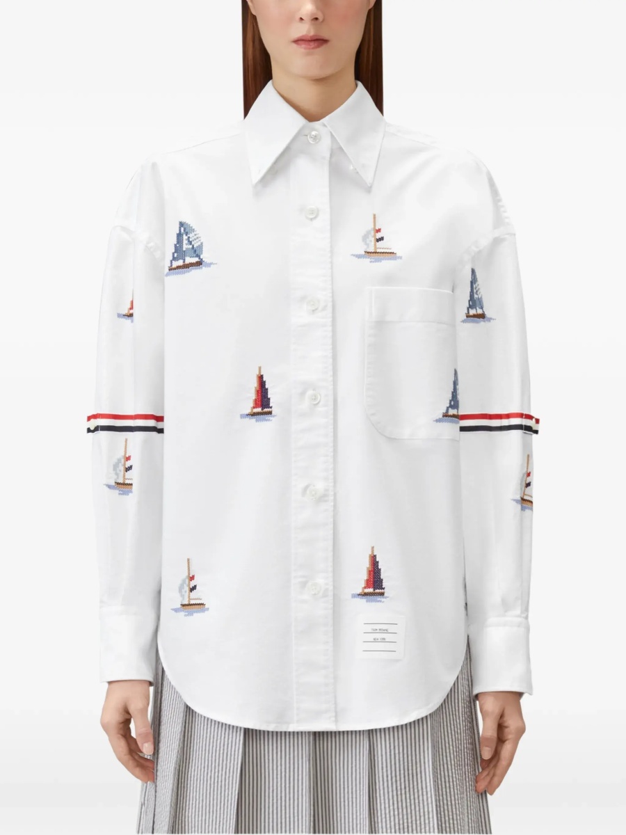 Camasa casual Oversized Sailboat-embroidered Shirt - Img 5