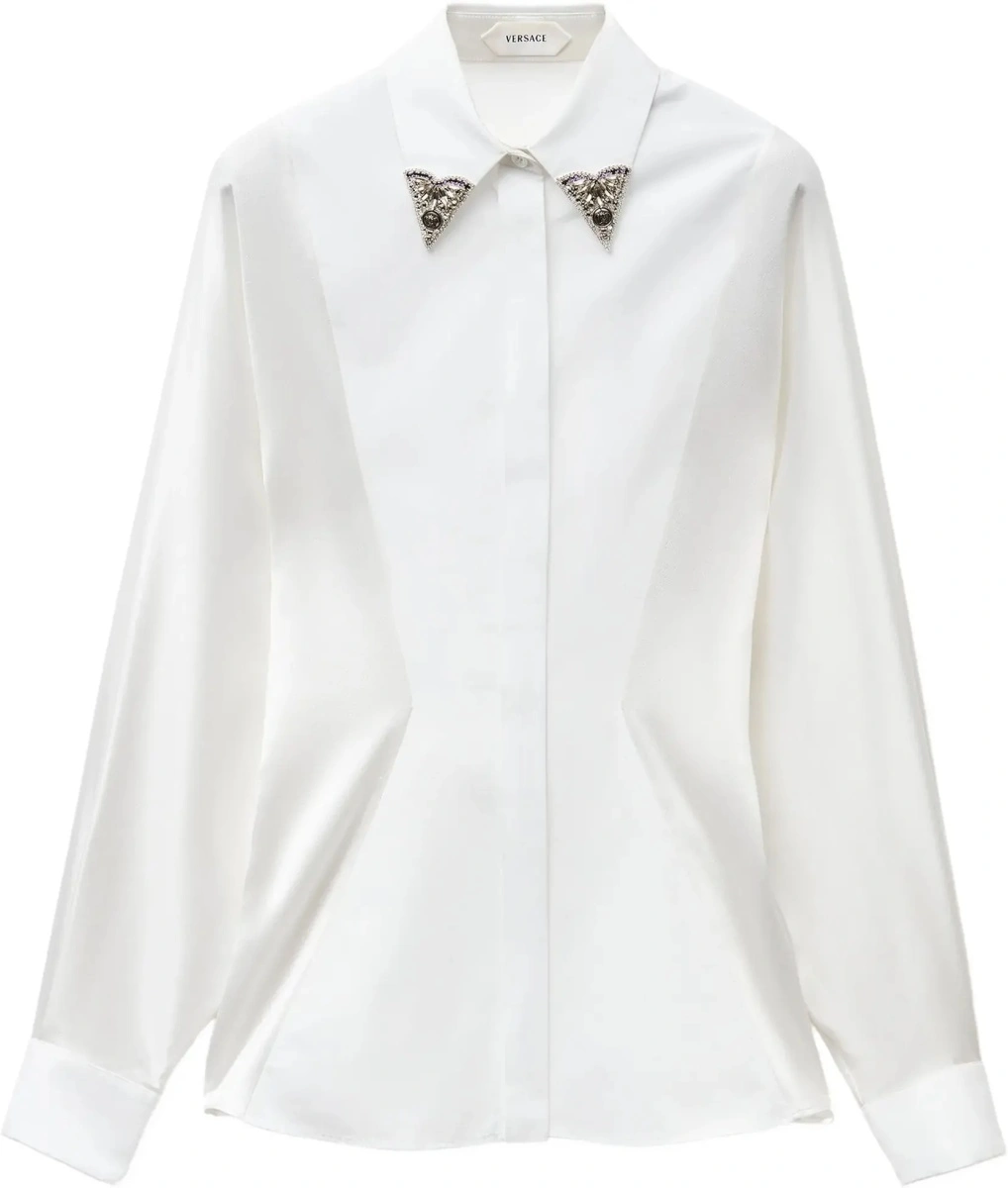 Camasa casual Versace alba din poplin de bumbac - Img 6