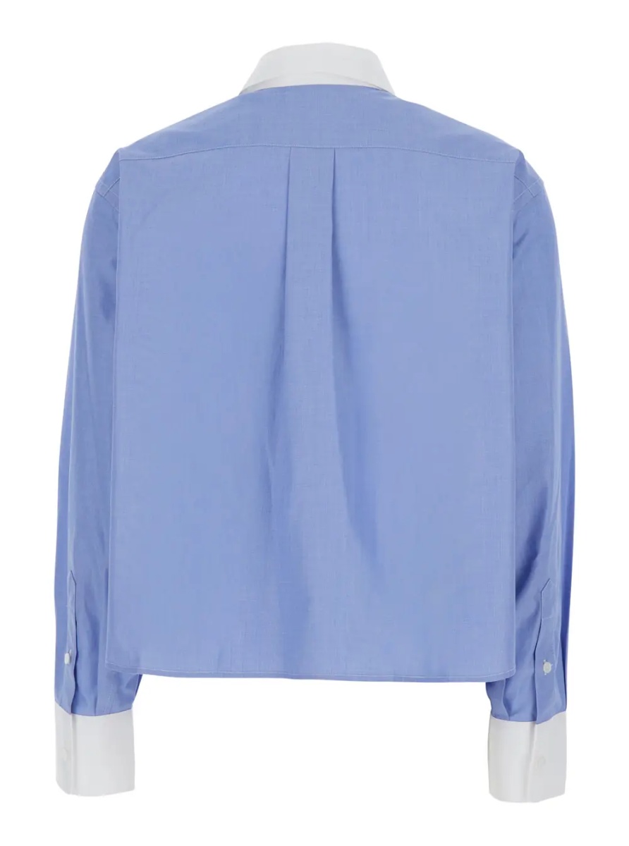 Camasa Light blue Cropped shirt with pointed collar and logo on the front in cotton for women - Img 2