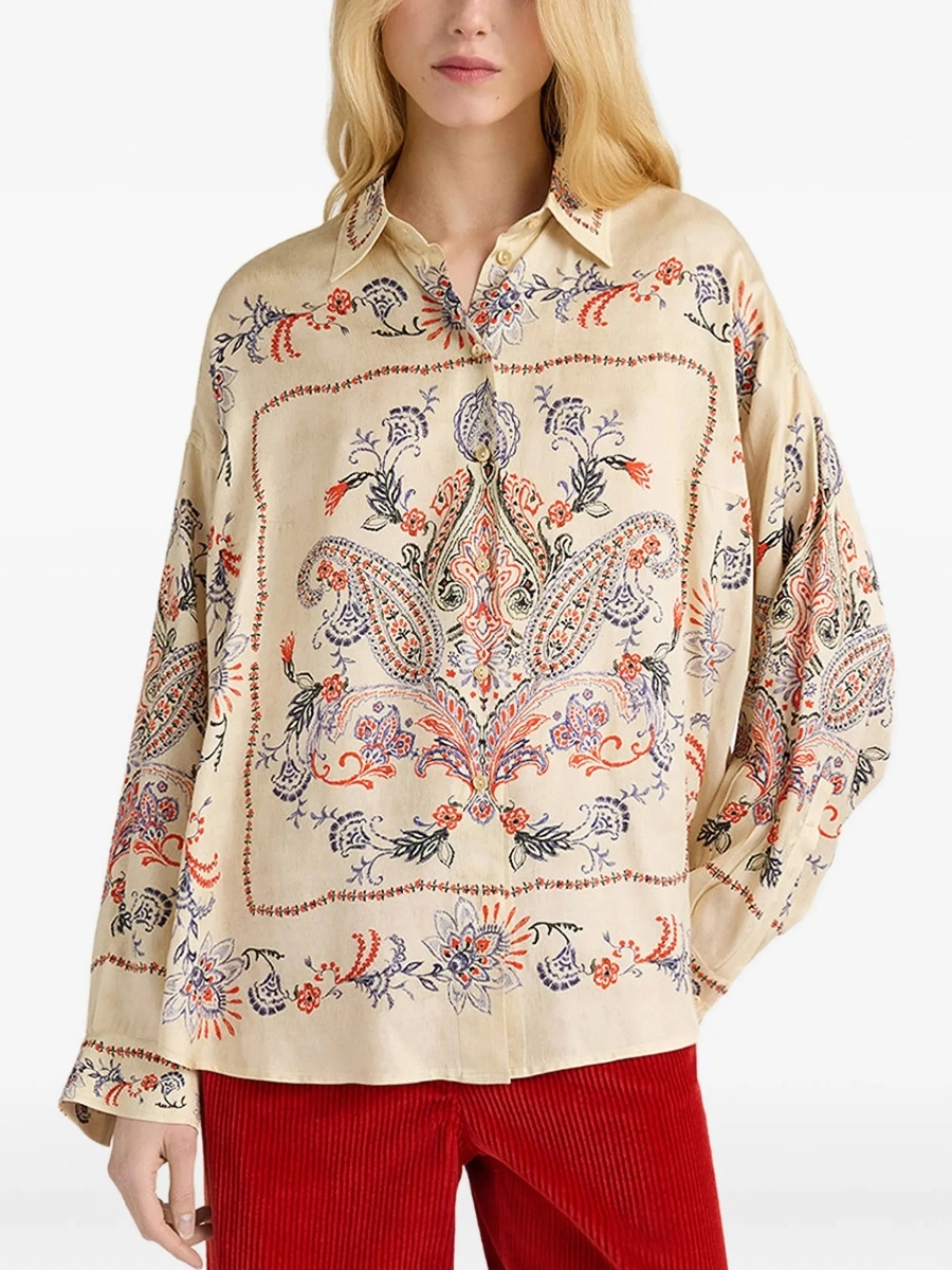 Camasa MOMONÌ White Shirt with classic collar and all-over embroidery in viscose for women - Img 6