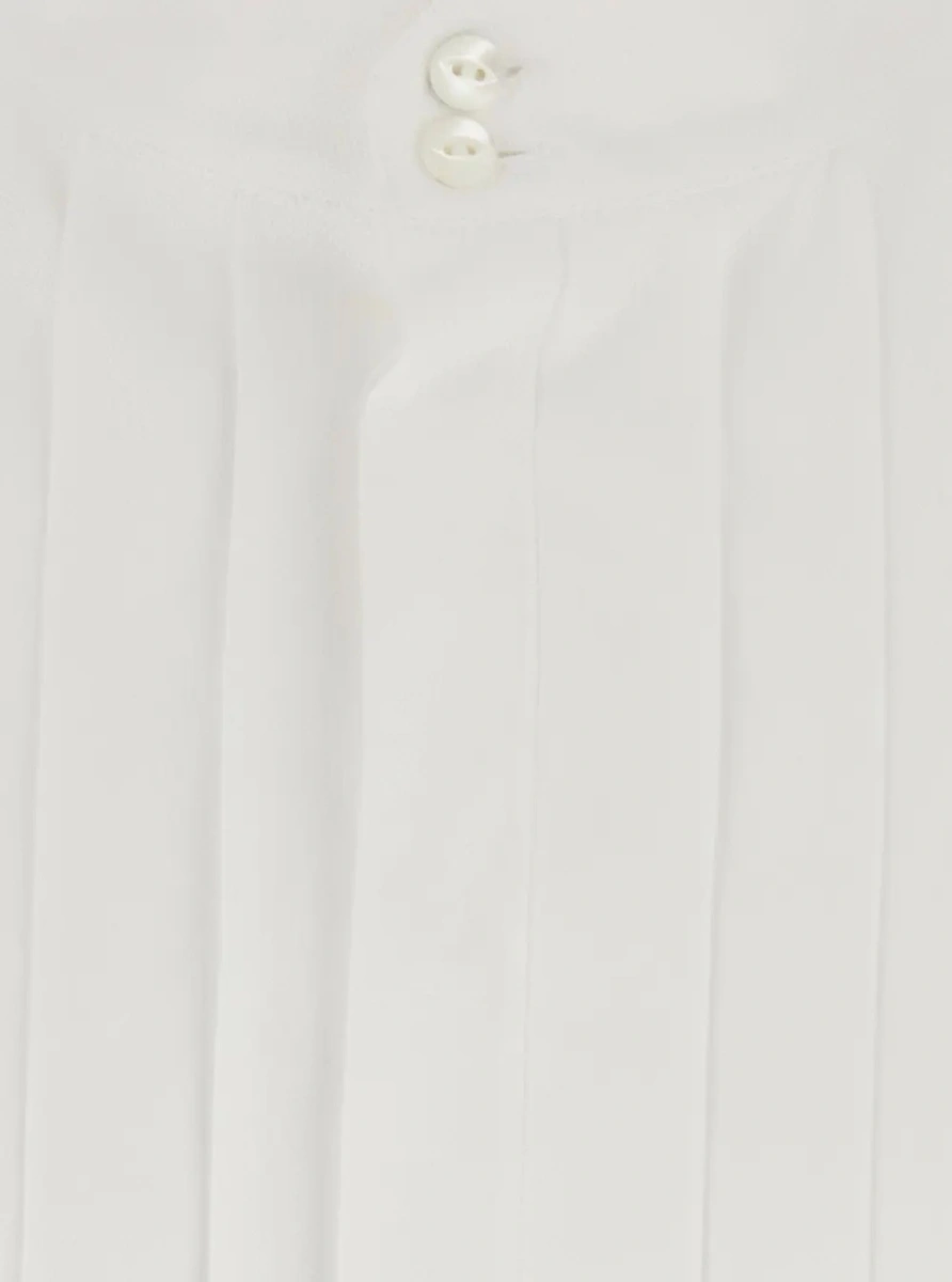 Camasa White High-neck shirt with buttons and pleated design in cotton for men - Img 2