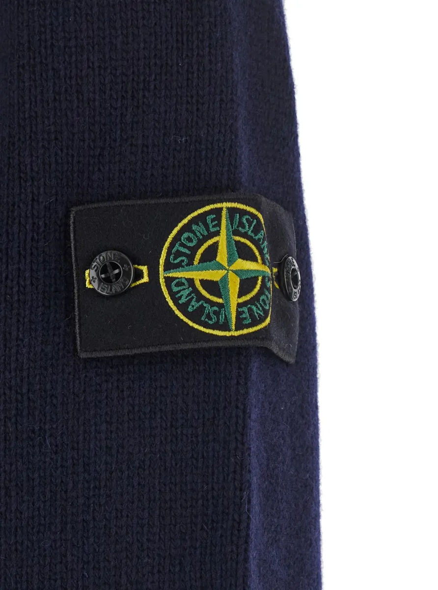 Cardigan blue Cardigan with high collar and logo patch on the sleeve in wool for Men - Img 3