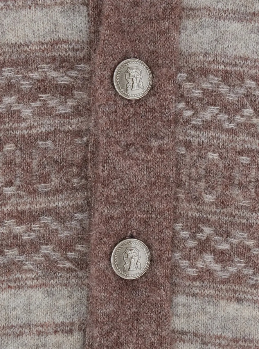 Cardigan Brown Cardigan with V-neck and striped Motif in wool blend for men - Img 3