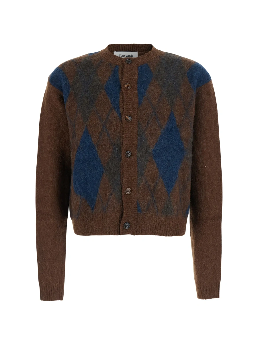 Cardigan BRUSHED ARGYLE CARDIGAN with V-neck and long sleeves in Acrylic Nylon Alpaca and Wool in Brown unisex - Img 6