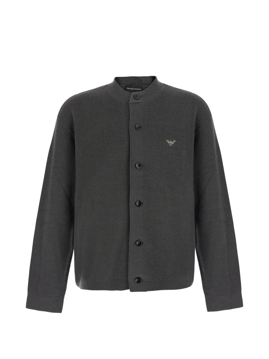 Cardigan Emporio Armani gri din lana si bumbac - Img 6