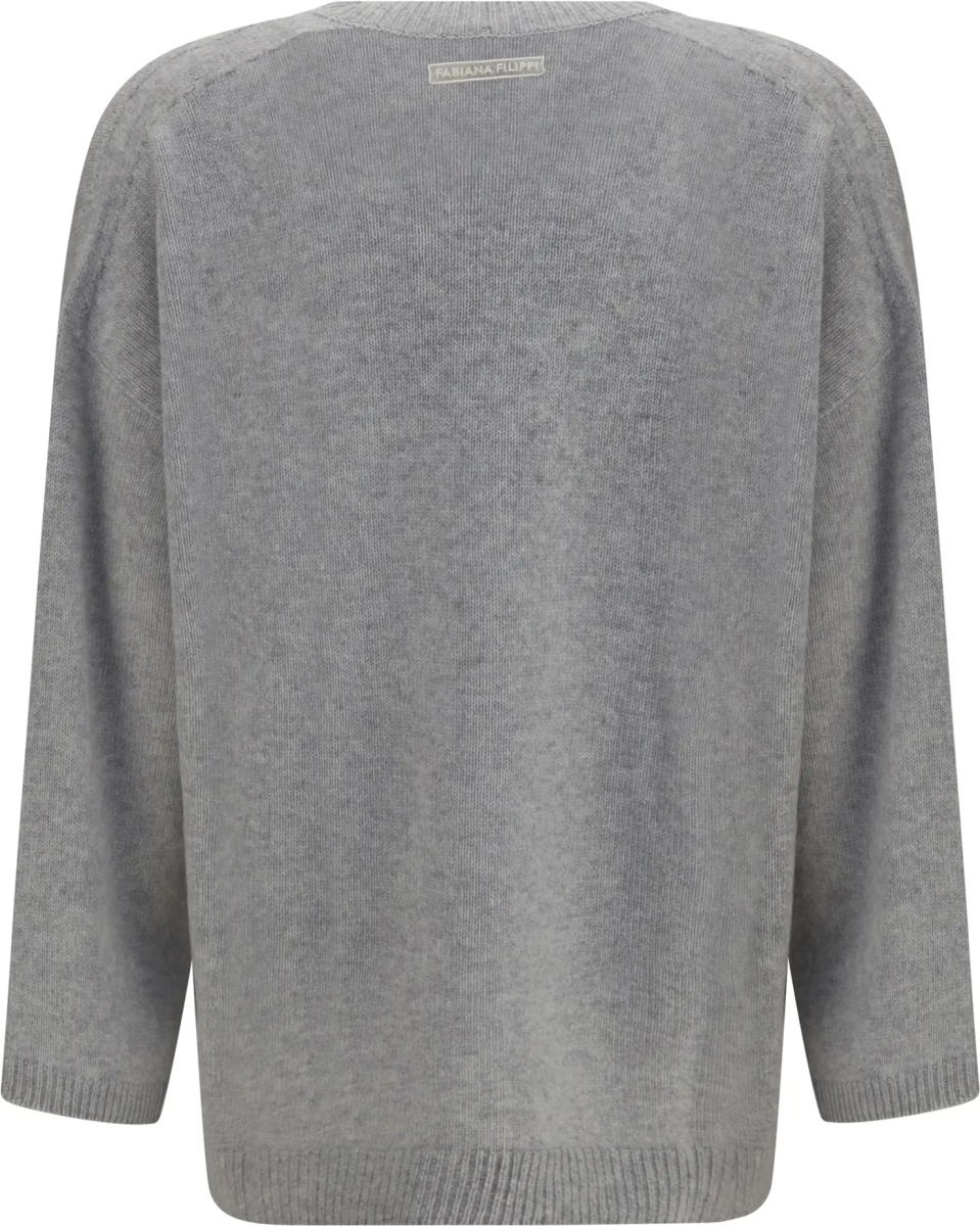Cardigane Cashmere Cardigan with V-neck and knot button - Img 2