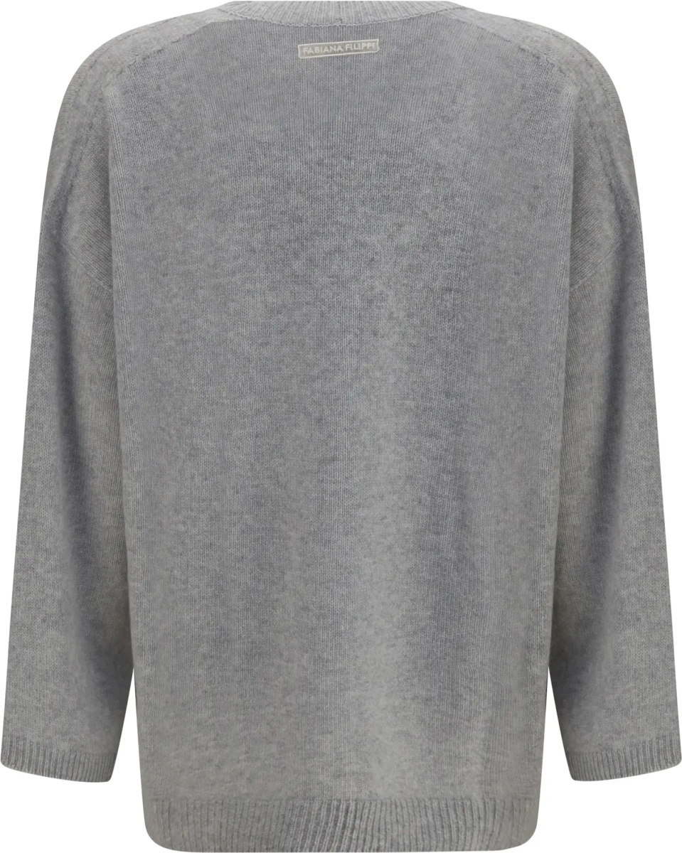 Cardigane Cashmere Cardigan with V-neck and knot button - Img 2