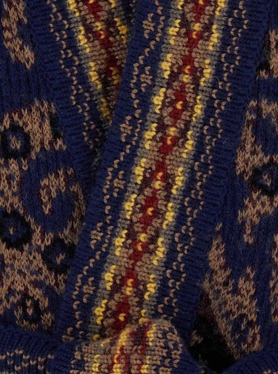 Cardigane Multicolor Cardigan with belt on the front and all-over geometric embroidery in wool blend for women - Img 3