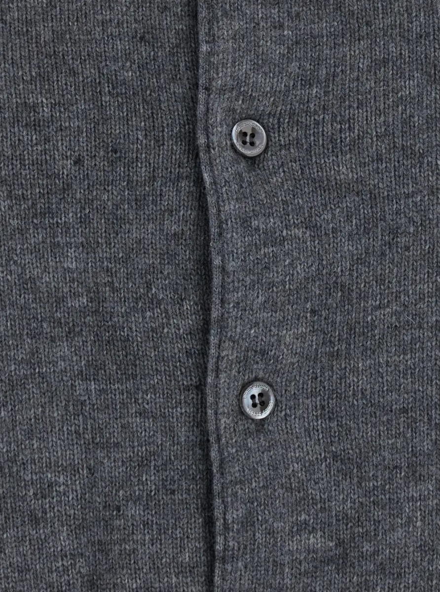 Cardigane OLLARED KNIT CARDIGAN with V-neck and long sleeves in Nylon, Wool and Cashmere gray women - Img 2