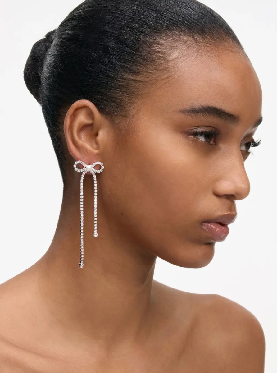 Cercei Silver Color Bow and Crystal Decoration Drop Earrings for Women - Img 3
