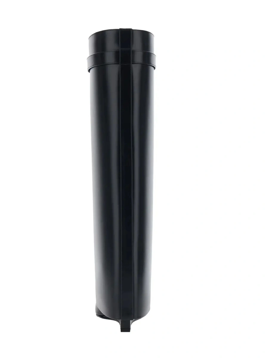 Cizme High Wedge Heeled 'Shark' Pointed Boots with Logo Plate on the Front in Black Leather for Women - Img 4