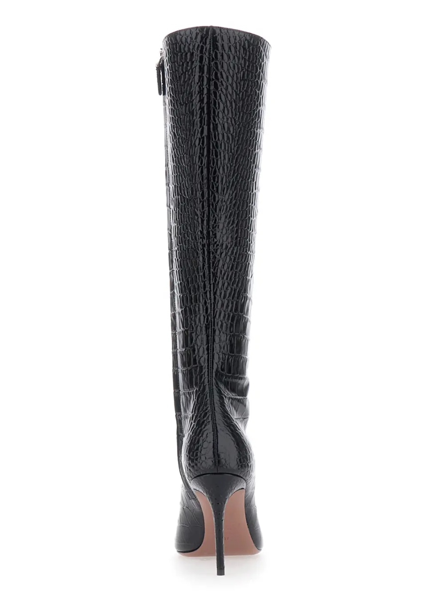 Cizme 'Vera' black Boots with pointed design in crocodile effect leather for women - Img 4
