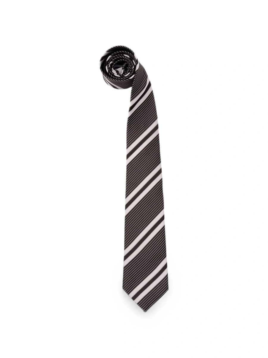 Cravate black and white Tie with all-over stripe motif in silk for Men - Img 5
