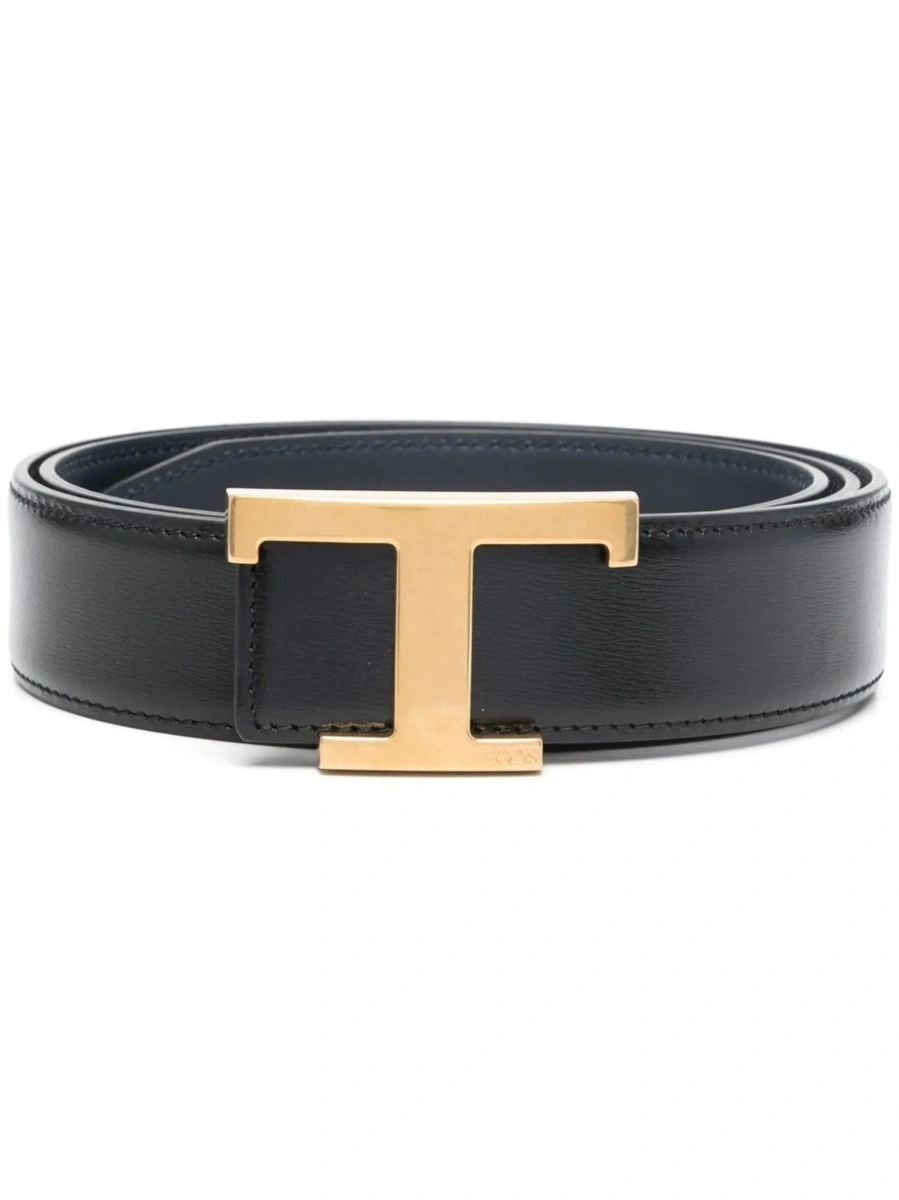Curea Black Belt with T buckle in smooth leather for men - Img 4