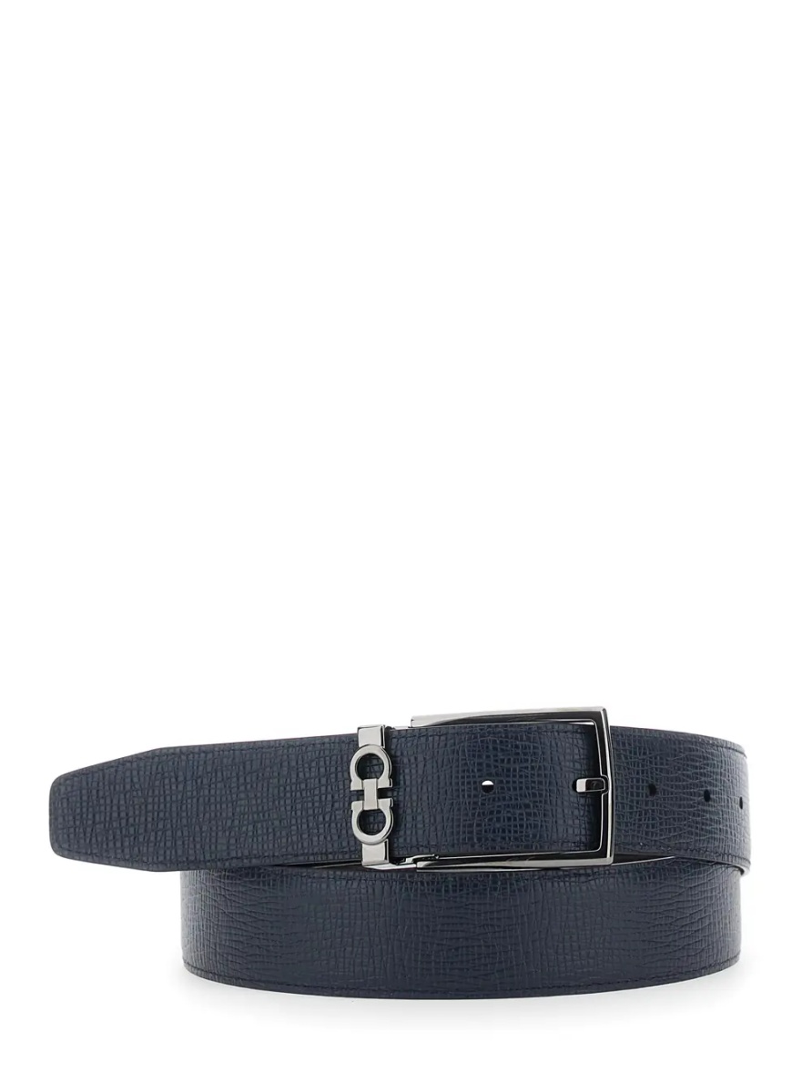 Curea Brown Reversible Belt with Gancini Buckle in Grained Leather Men - Img 3