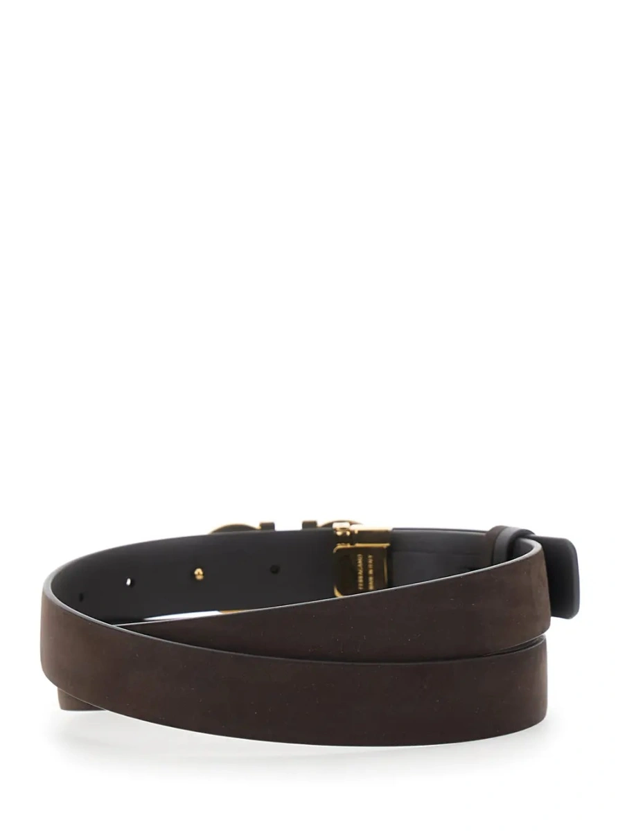 Curea Ferragamo maro din piele intoarsa - Img 2