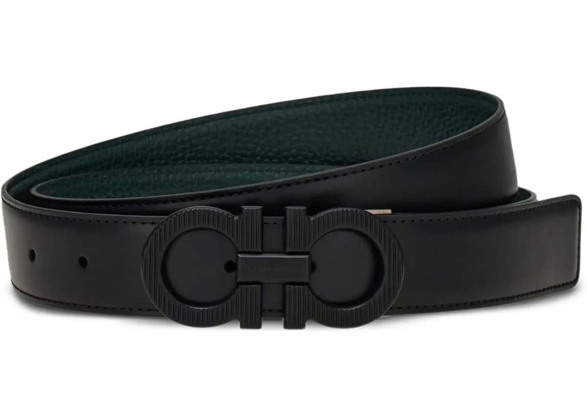 Curea Reversible adjustable Belt with textured Gancini buckle - Img 3