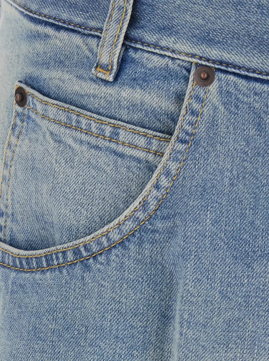 Fusta Blue Midi Skirt with Single Front Slit and Faded Design in Denim for Women - Img 3