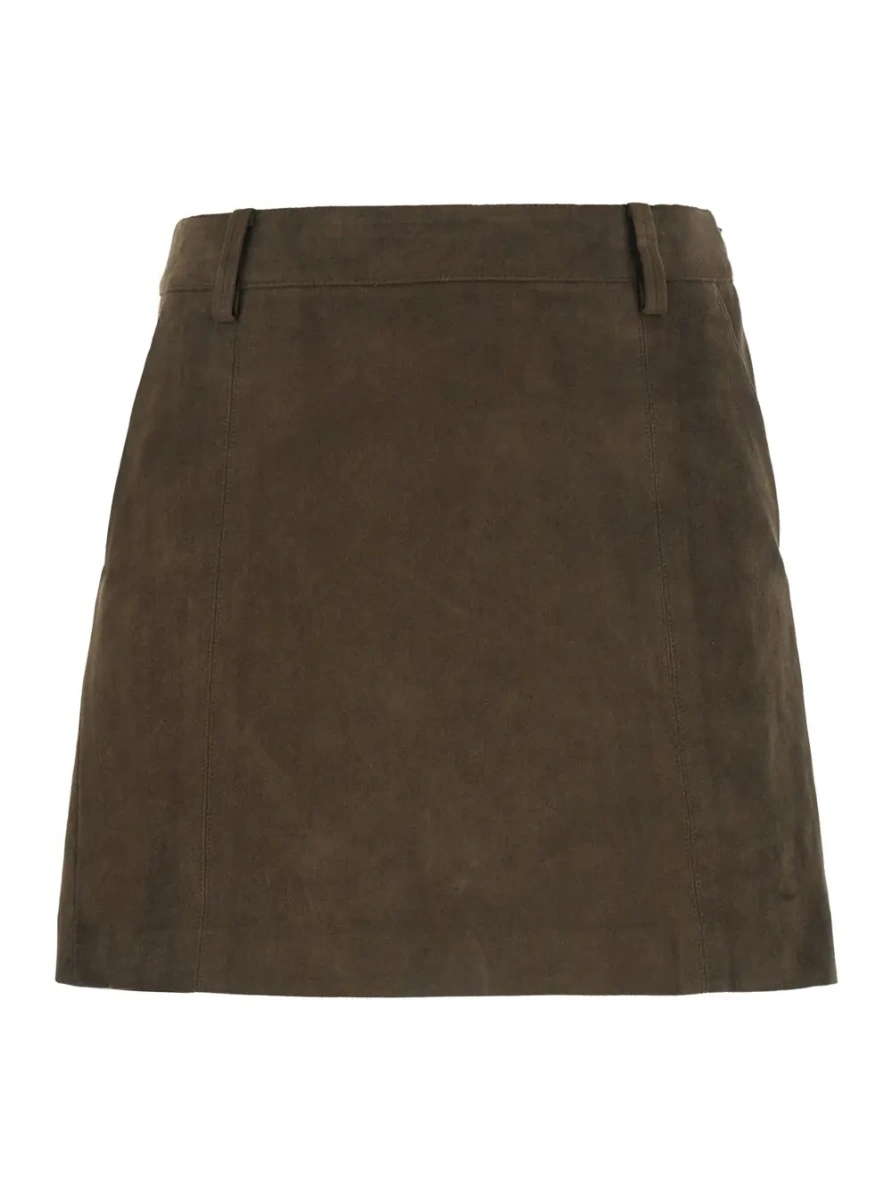 Fusta Brown mini skirt with side zip closure and side logo lettering in eco-leather women - Img 4