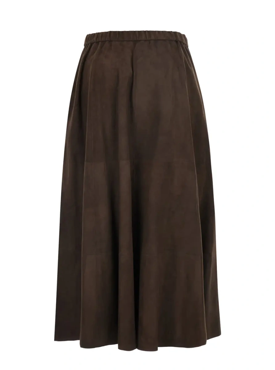 Fusta Brown suede skirt with elegant details for women - Img 2