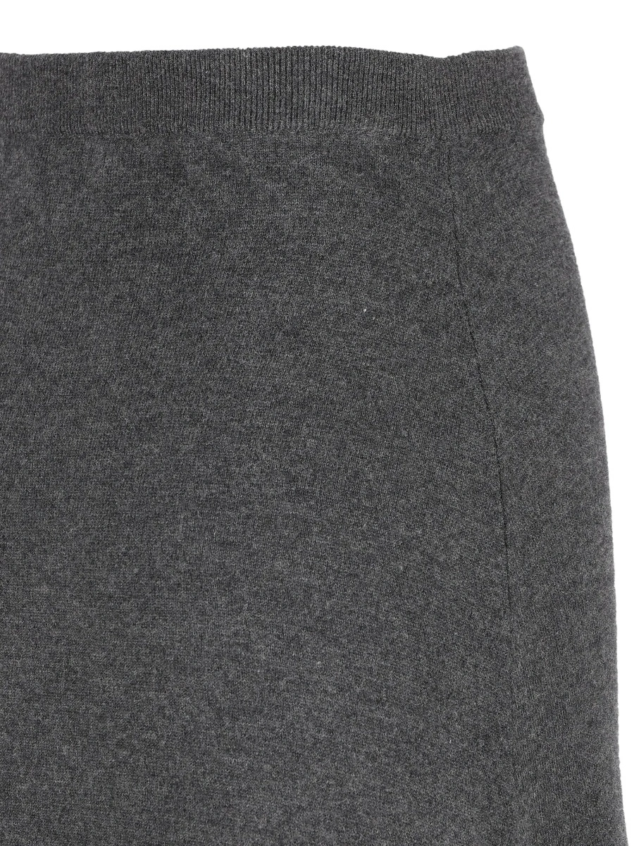 Fusta Grey Flared Skirt with Pleated Details and Elastic Ribbed Waist in Wool Woman - Img 5