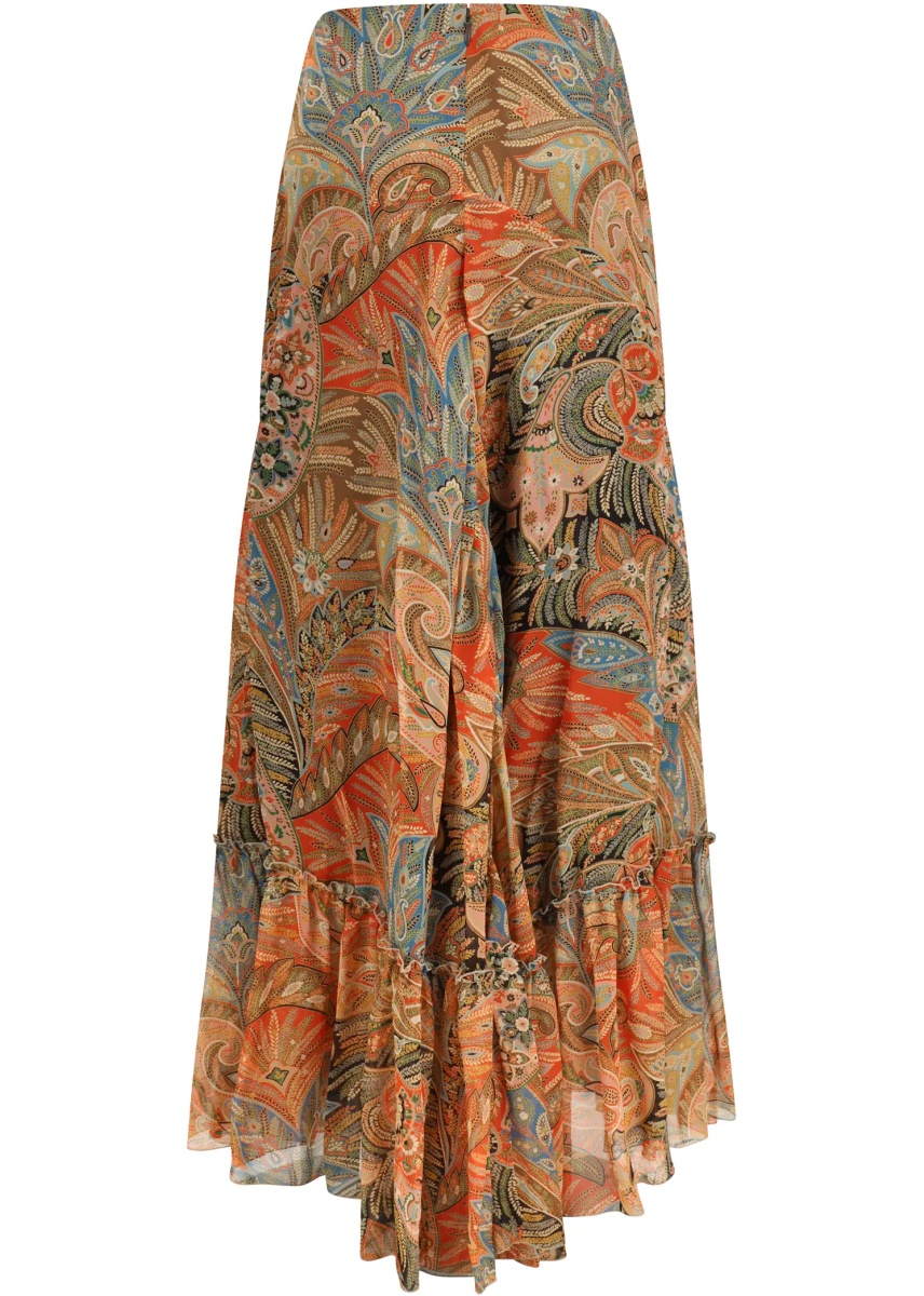 Fusta Silk long Skirt with flounce and paisley motif - Img 2