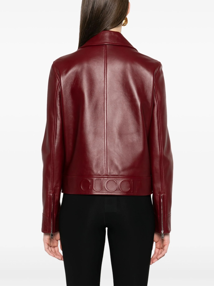 Geaca biker Gucci rosie din piele - Img 4