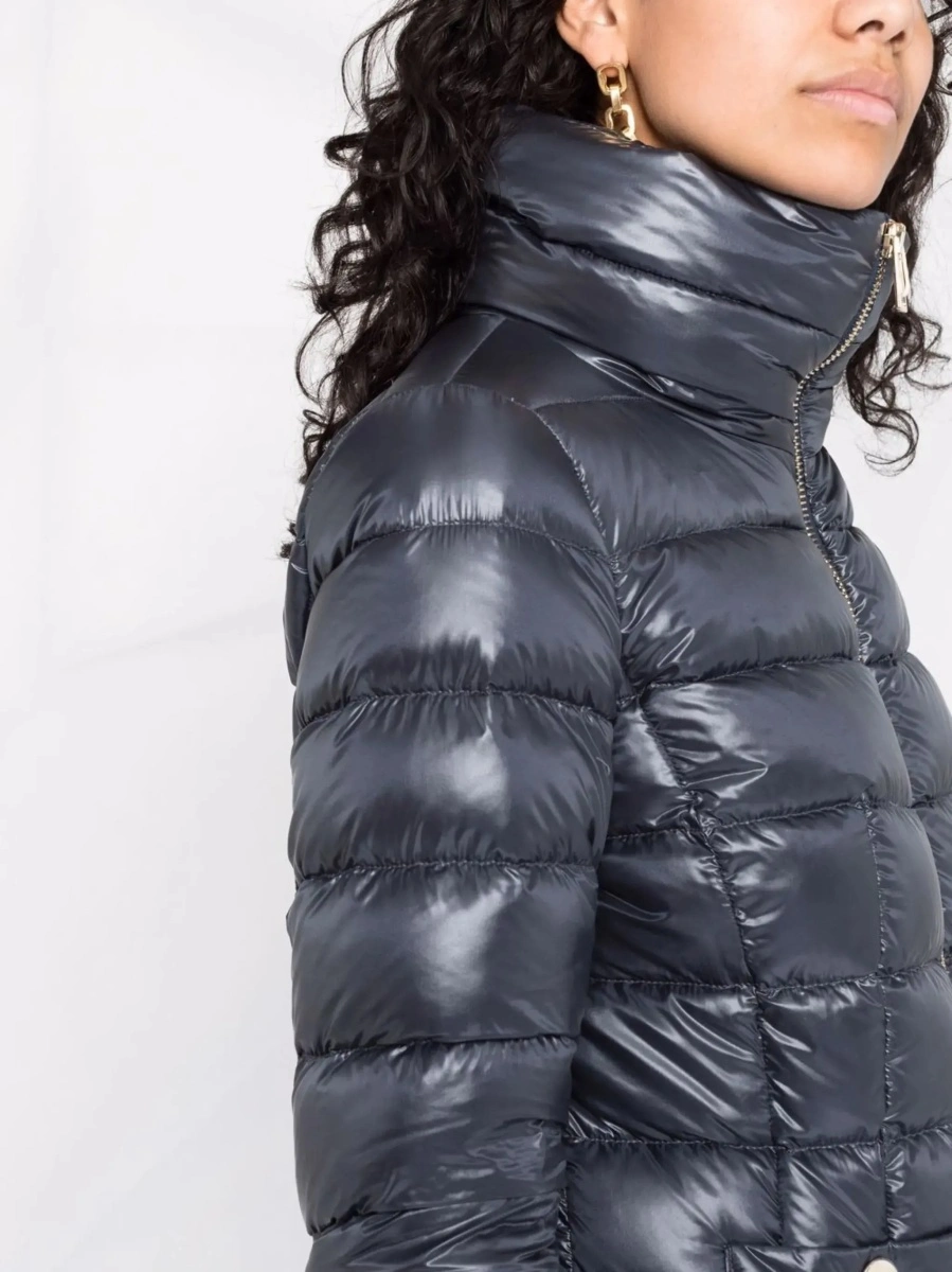 Geaca de Iarna Blue Down Jacket with Zip Closure and Two Patch Pockets in Tech Fabric for Women - Img 7