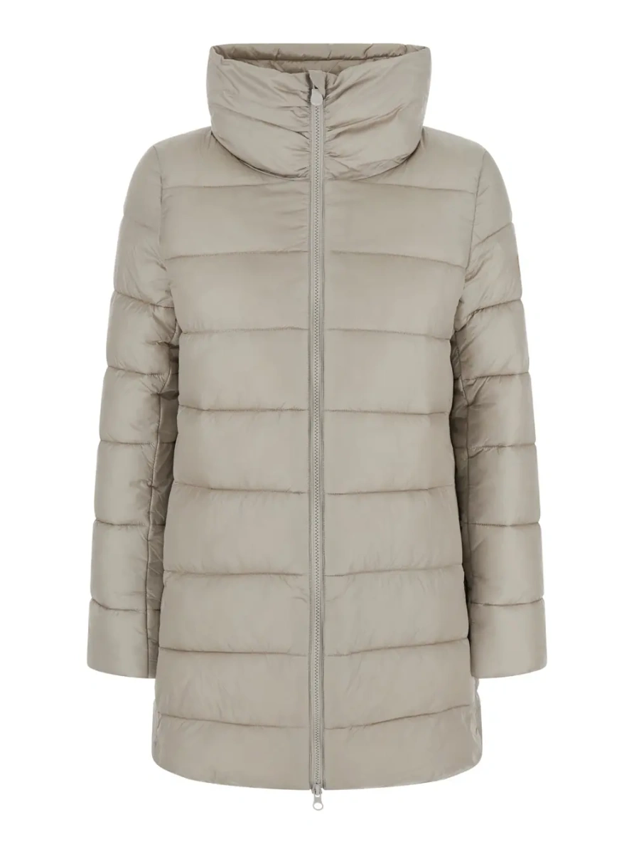 Geaca de Iarna Long Down Jacket with Hood and Pockets, Tech Fabric, Beige, Women - Img 4