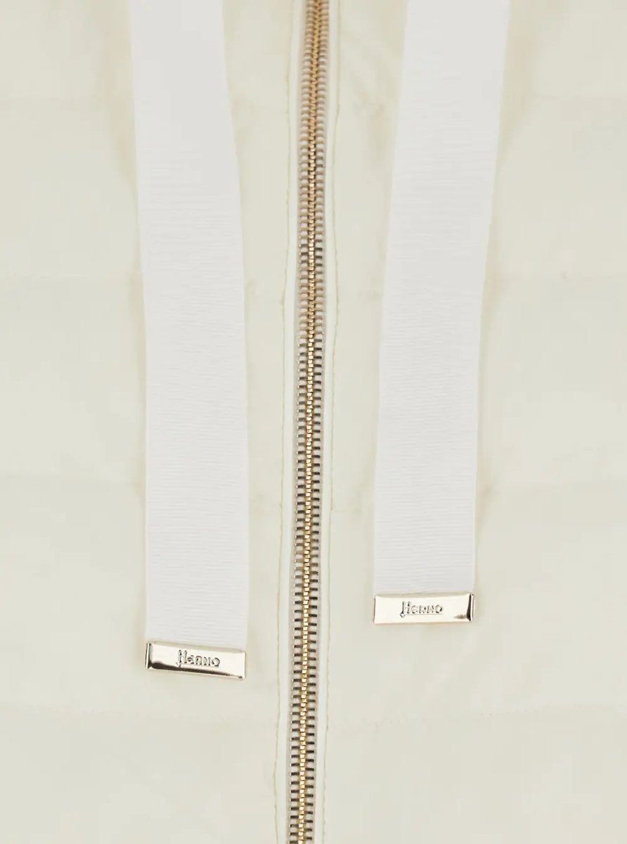 Geaca de Iarna White Hooded Puffer Jacket with Drawstring and Quilted Design in Tech Fabric and Cotton for Women - Img 3