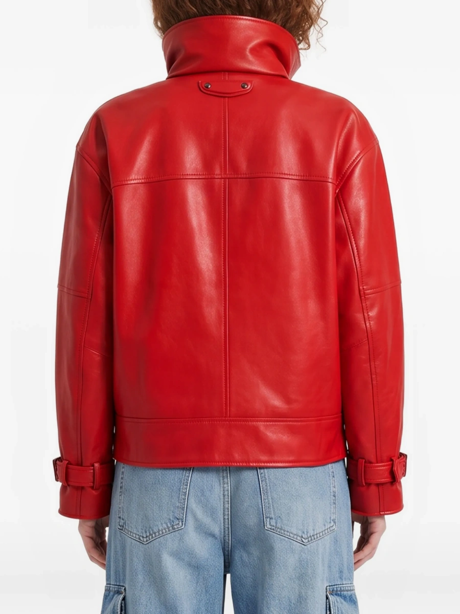 Geaca de piele Balenciaga rosie din piele - Img 3