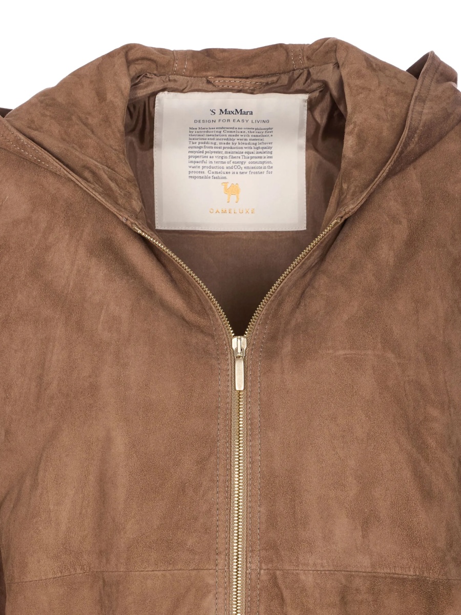 Geaca de piele Max Mara maro din piele intoarsa - Img 3