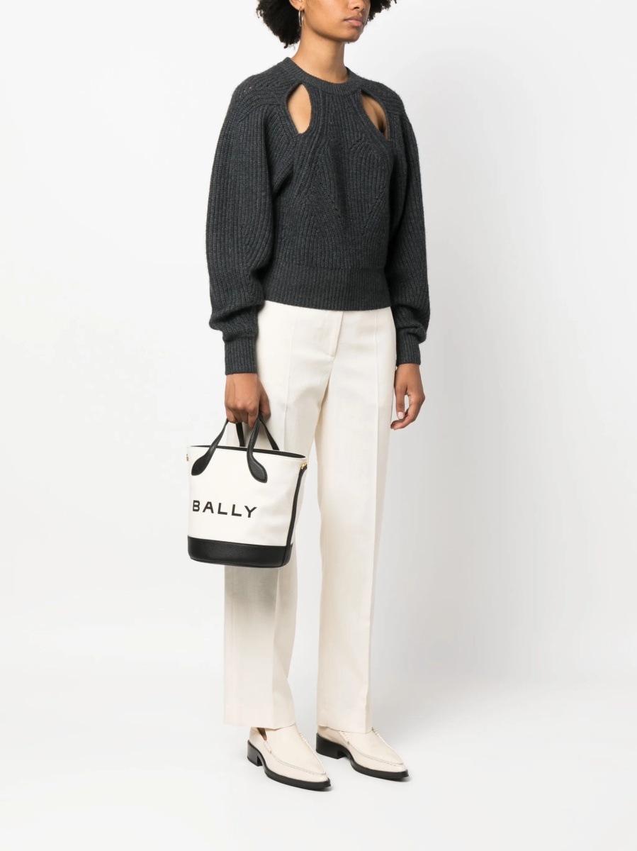 Geanta de mana Bally alba din piele si material textil - Img 2