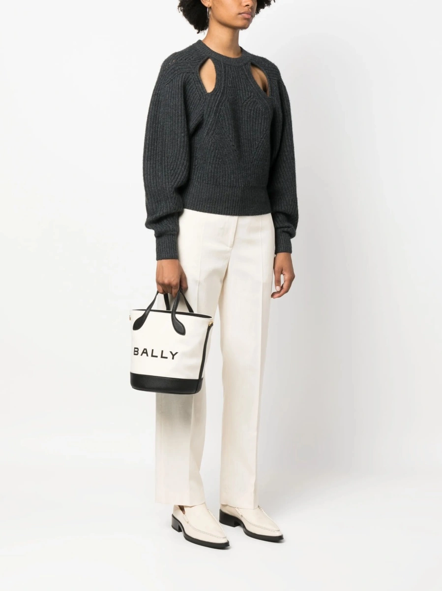 Geanta de mana Bally alba din piele si material textil - Img 2