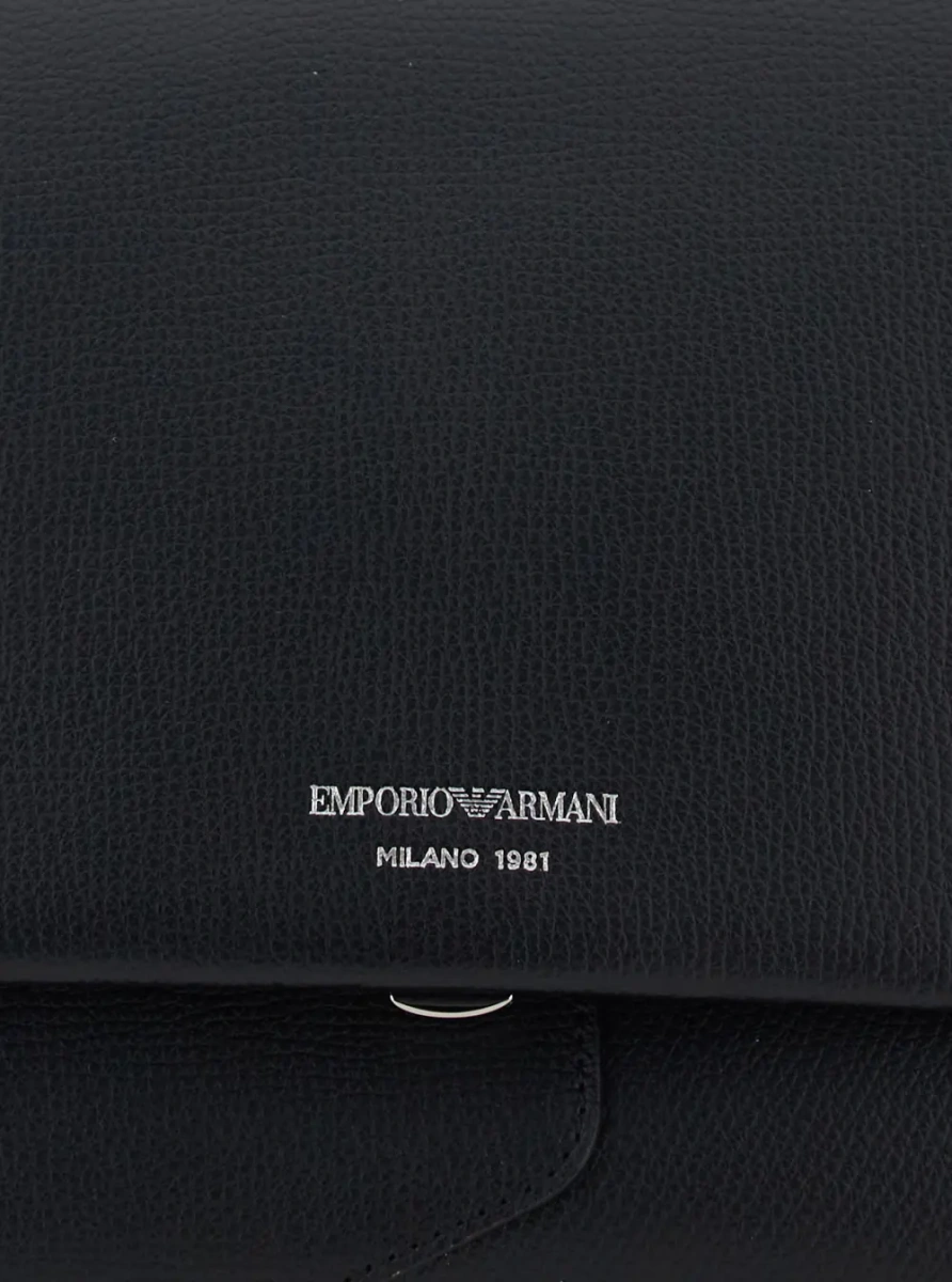 Geanta de mana Black handbag with adjustable and removable shoulder strap and logo lettering on the front in leather for women - Img 3