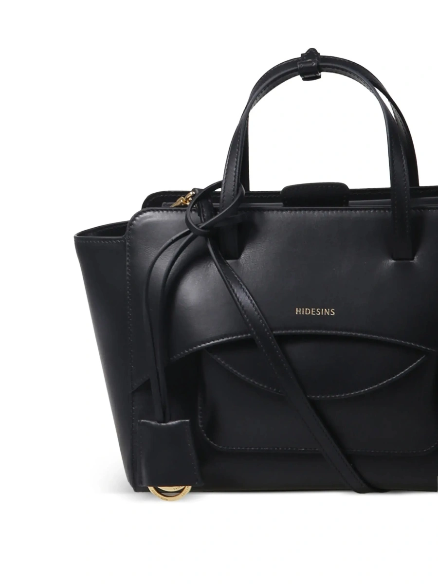 Geanta de mana Black Medium Handbag with Adjustable Shoulder Strap and Front Pocket in Leather for Women - Img 6