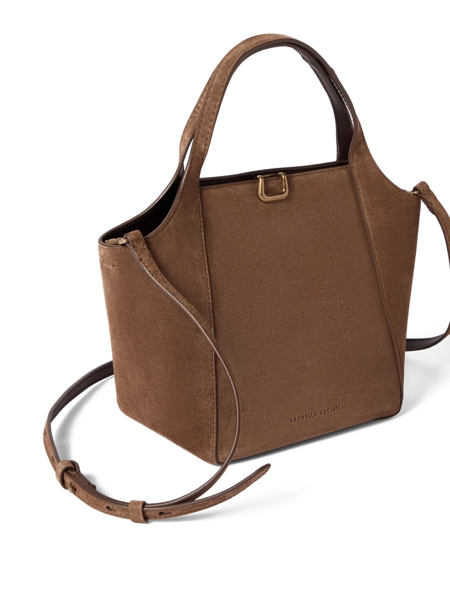 Geanta de mana Brunello Cucinelli maro din piele intoarsa - Img 4