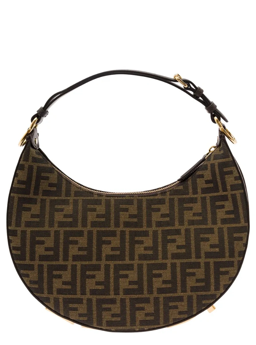 Geanta de mana Fendi maro din jacquard FF - Img 4