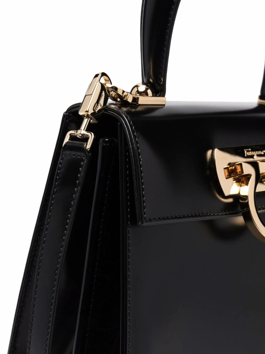 Geanta de mana Ferragamo gancini neagra din piele - Img 4