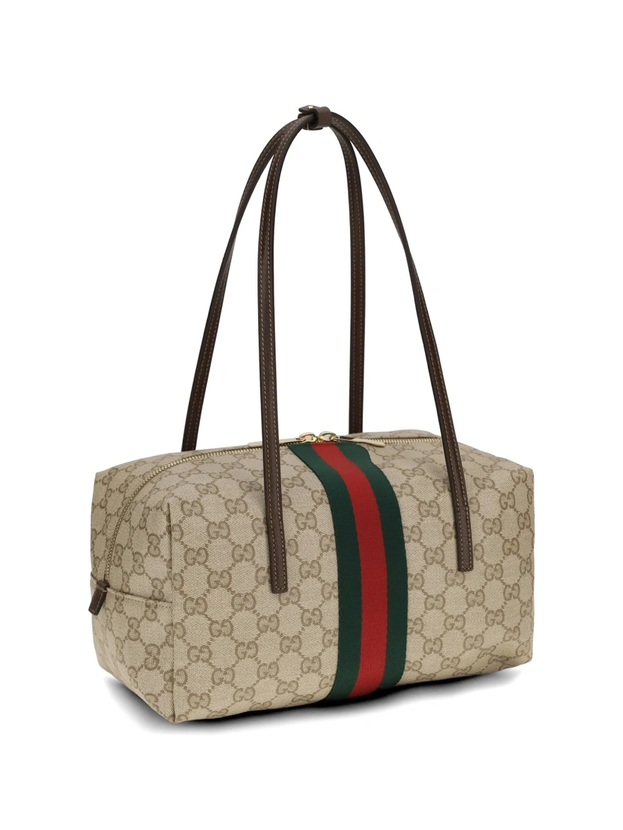 Geanta de mana Gucci maro din material textil - Img 3