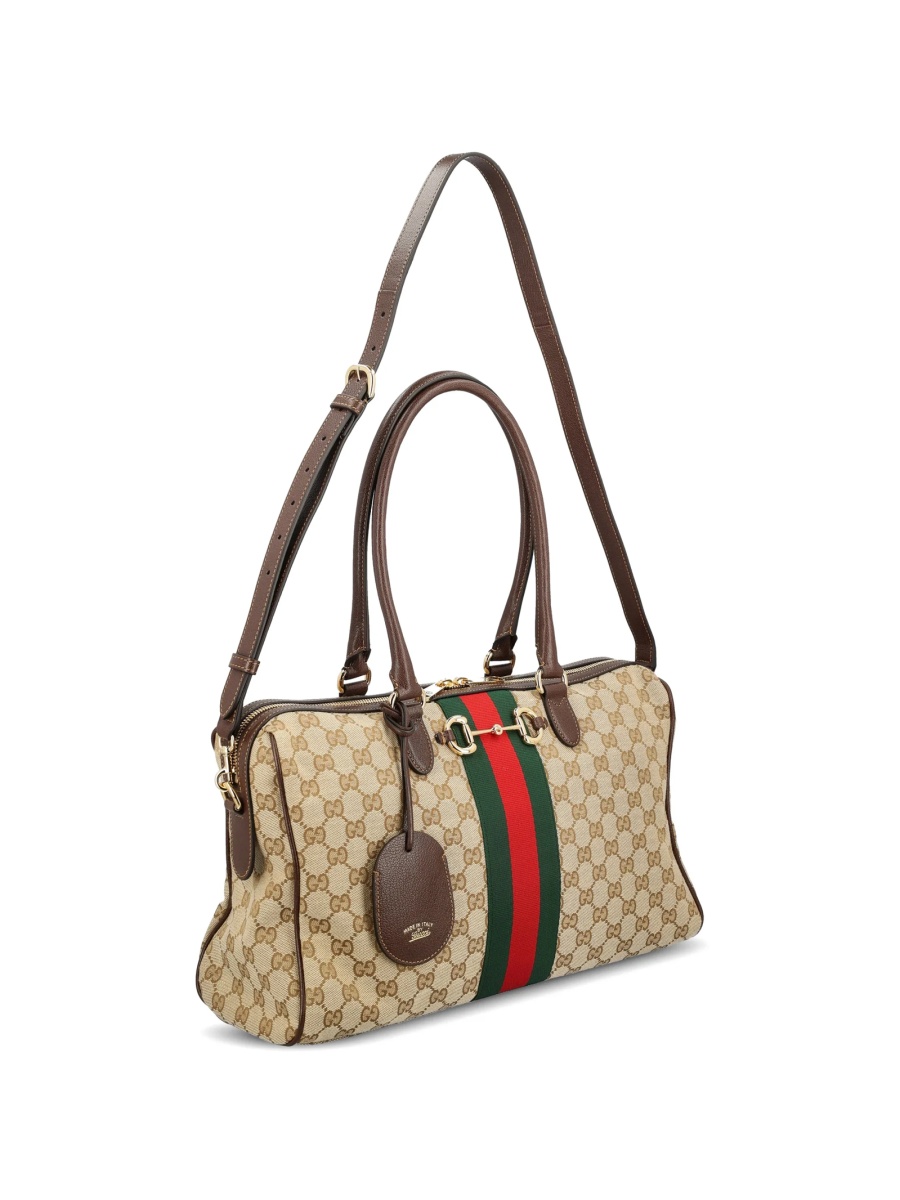 Geanta de mana Gucci neutra din material textil si piele - Img 3