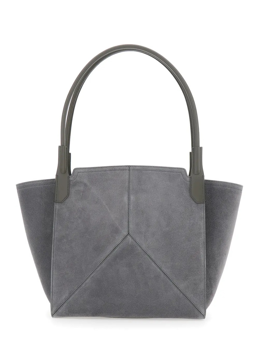 Geanta de mana Handbag 'Victoria Piccola' with Logo Lettering Embossed on the Front in Grey Suede for Women - Img 2