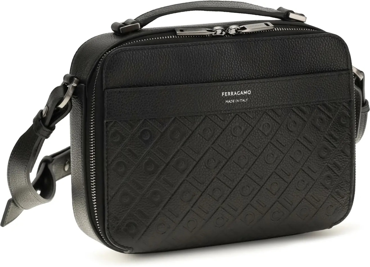 Geanta de mana Leather crossbody Bag with embossed Gancini pattern - Img 2