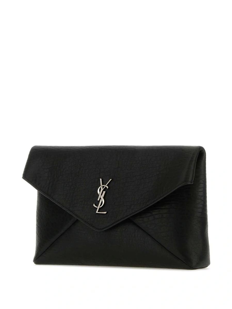 Geanta de mana Saint Laurent Envelope neagra din piele si alama - Img 3