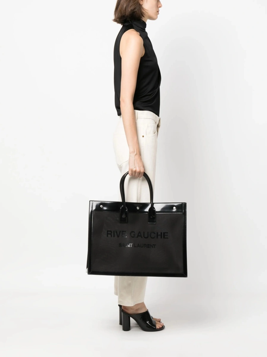 Geanta de mana Saint Laurent Rive Gauche neagra din poliamida si piele - Img 2