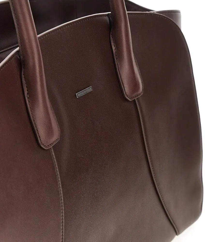 Geanta de mana Smooth leather tote bag with logo plate - Img 4